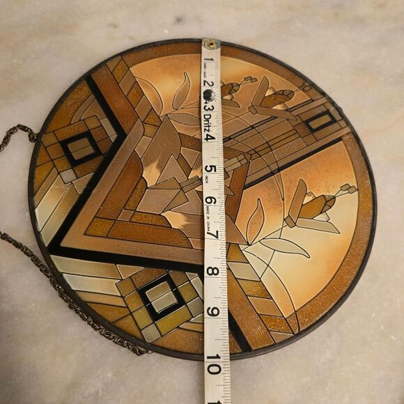Vintages MCM Stained Glass Style Hand painted Aztec Sun Catcher - Picture 10 of 10